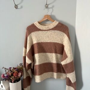 Pull&Bear Brown and Cream Striped Sweater